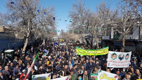 خروش استکبار ستیزی تویسرکانی‌ها در راهپیمایی ۲۲ بهمن +تصاویر